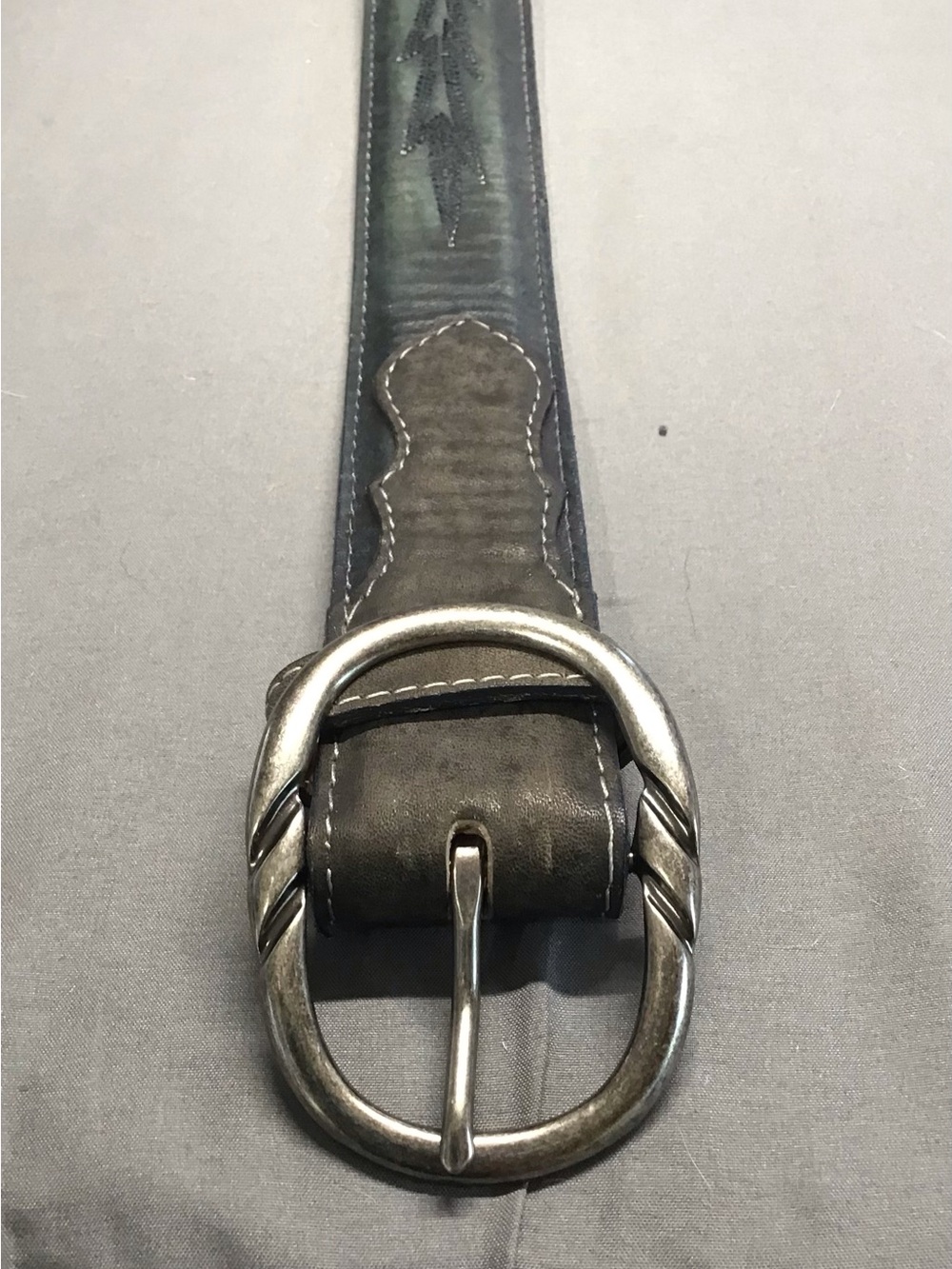 Men's Black Leather Belt with Vintage Silver Buckle